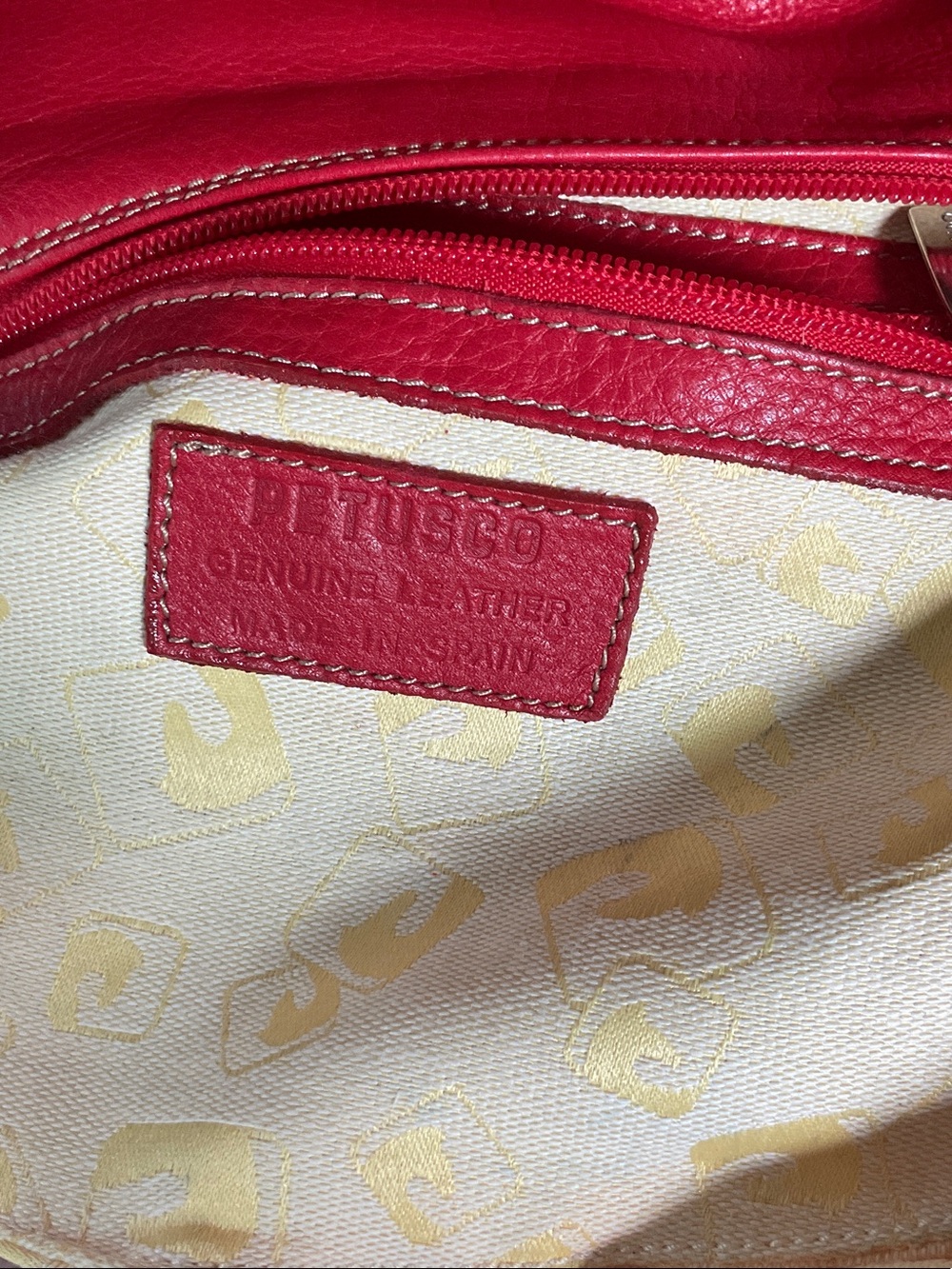 Petusco Red Leather Shoulder Bag with Brown Trim , classic shoulder bag - Picture 8 of 11